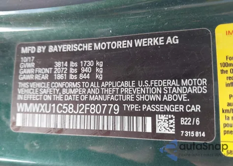 2018 Mini Hardtop Cooper z USA, uszkodzony, nr VIN WMWXU1C58J2F80779